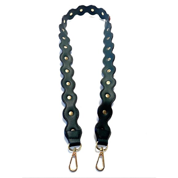 Purse Strap Green & Red Floral with Gold Tone Hooks - Picture 3 of 4